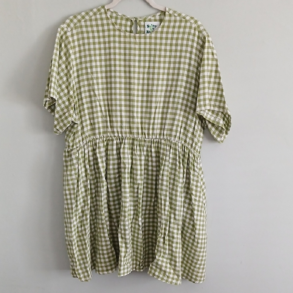 Shiny By Nature Women's Green & White Gingham Mini Dress Size XL